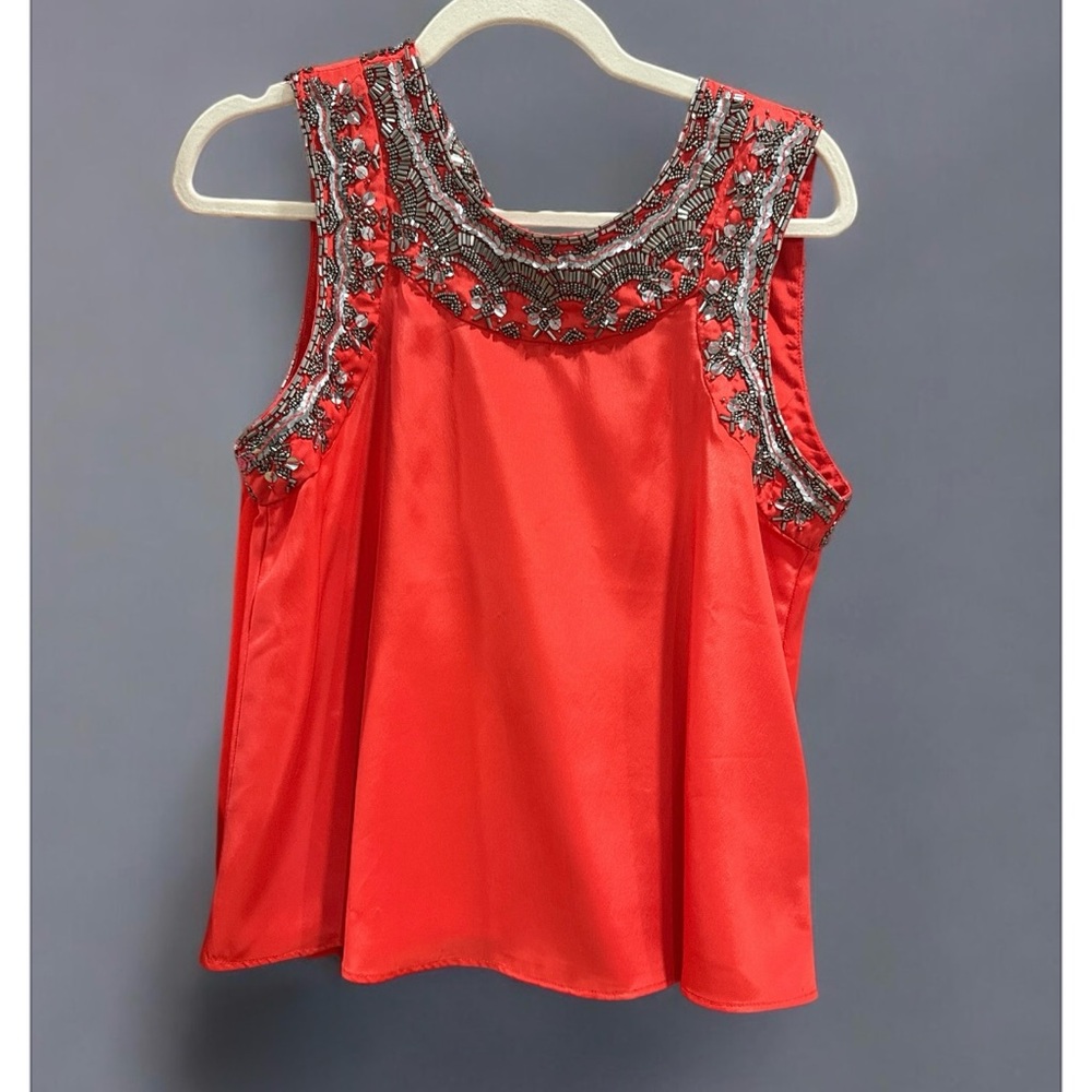 Parker Red Embellished Sleeveless Blouse